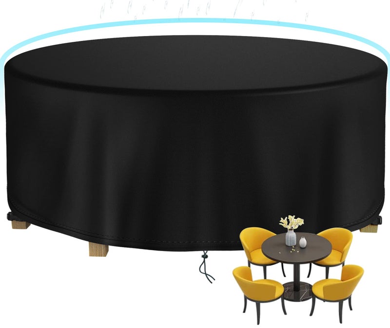 DUDSOEHO Round Patio Table Cover Waterproof, 62"" Diax25"" H Heavy Duty Oxford Fabric Outdoor Patio Furniture Cover Patio Table Chair Set Covers for Garden Round Table Dining Set, Black - Image 1